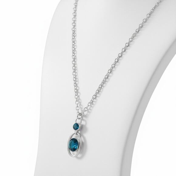 Anne Klein Silver Tone Blue Crystal Pendant Necklace Adjustable New - Picture 2 of 7
